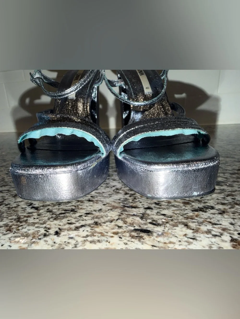 Zara Blue Metallic Platform Strappy Heels size 40 / US size 9 🩵 - Picture 10 of 13
